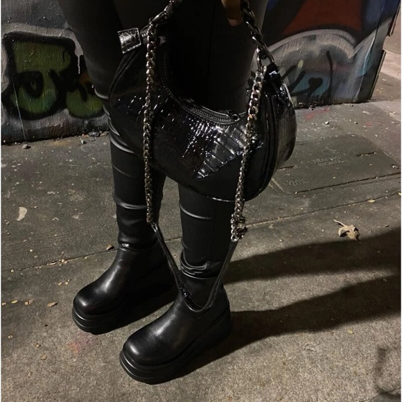 NEW Square Toe Chunky Wedge Sole Platform Slip On Sock Half Calf Bootie Boots - Picture 7 of 7